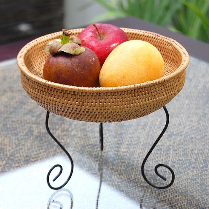 コンポート 果物かご バスケット トレー 収納 キッチン収納 おしゃれ キッチン雑貨 アイアンスタンド付き アジアン雑貨 リゾート 2123 | ブランド登録なし