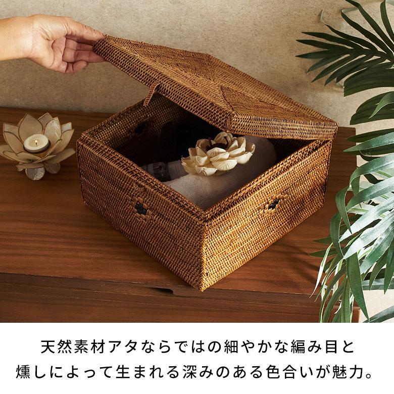 アジアン雑貨 アタ製大きなフタ付きボックス型バスケット Lタイプ アジア工房 2203 | ブランド登録なし | 03