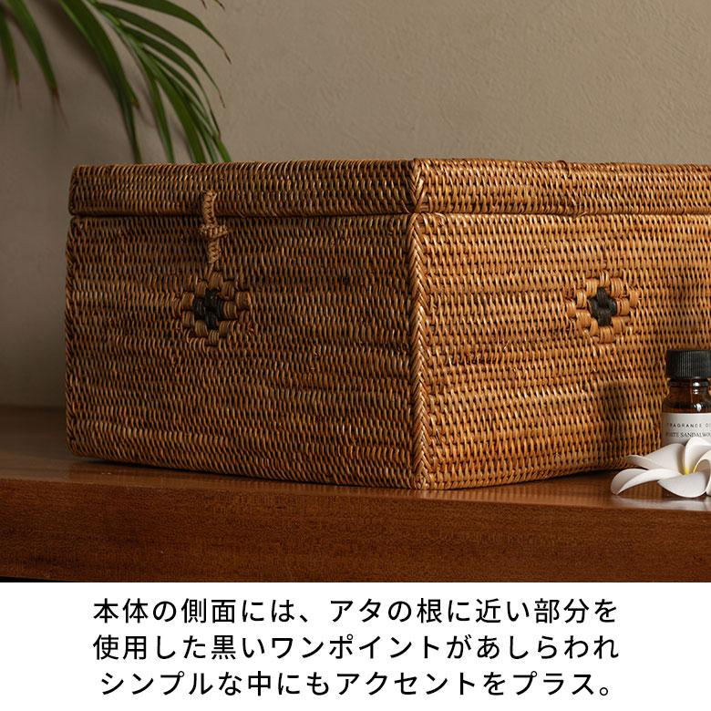 アジアン雑貨 アタ製大きなフタ付きボックス型バスケット Lタイプ アジア工房 2203 | ブランド登録なし | 05