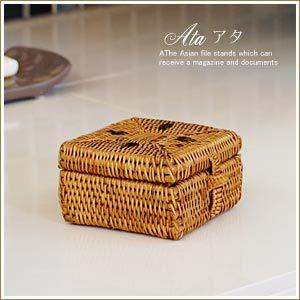 アジアン雑貨 アタ製四角いフタ付き小物入れケース Lタイプ アジア工房 2205 | ブランド登録なし | 01