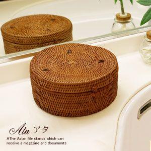 アジアン雑貨 アタ製フタ付き小物入れケース 丸型 アジア工房 2207 | ブランド登録なし | 01