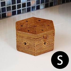 アジアン雑貨 アタ製六角形のフタ付き小物入れケース S アジア工房 2223 | ブランド登録なし