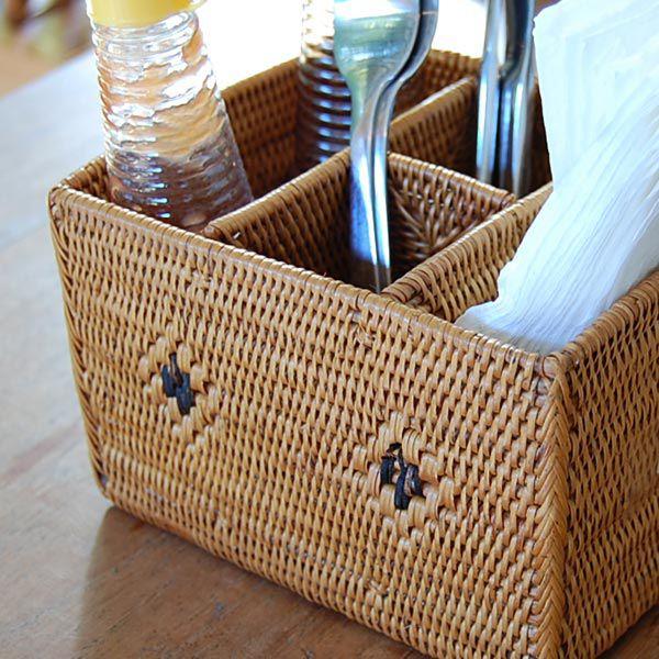 アジアン雑貨 アタで編まれたスクエア型スタンド4分割収納ケース Eタイプ アジア工房 | ブランド登録なし | 03