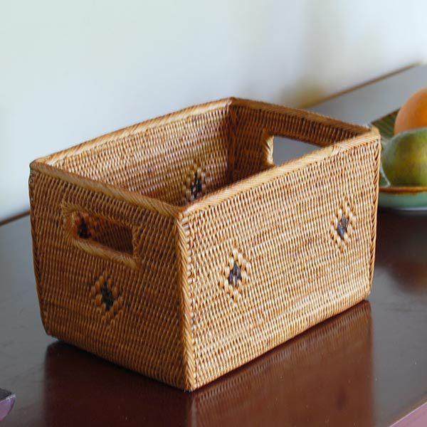 アジアン雑貨 アタ製取っ手付き収納ボックス Iタイプ アジア工房