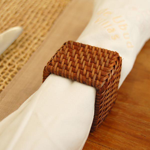 アジアン雑貨 アタとラタンで編まれた四角いナプキンリング アジア工房 2521 | ブランド登録なし | 01