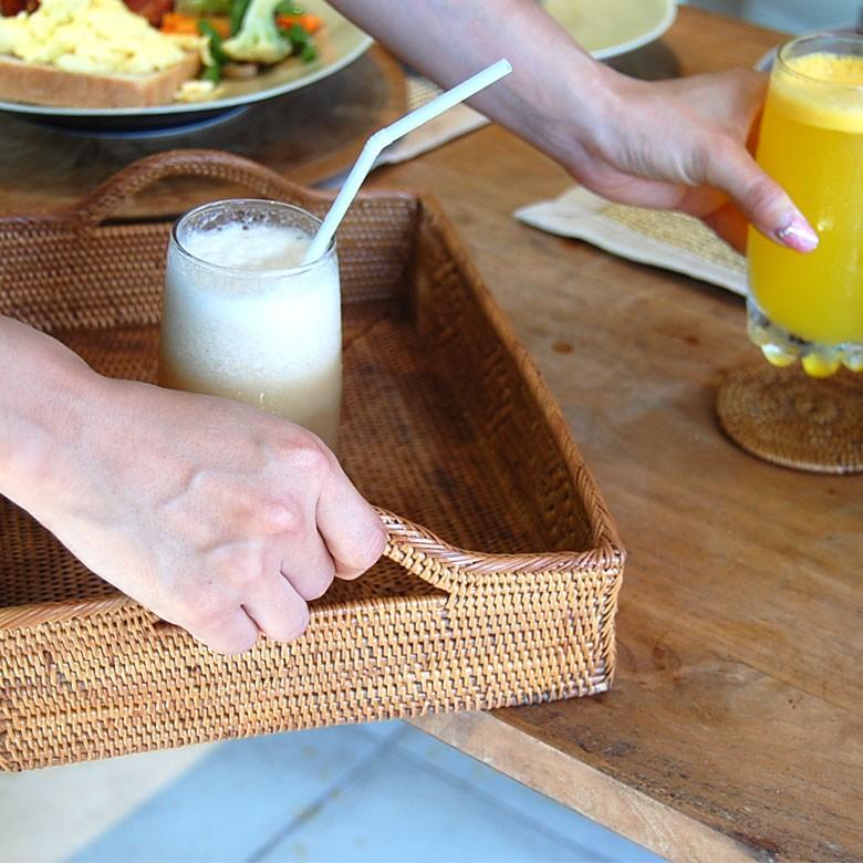 お盆 トレイ 取っ手つき トレー バスケット 小物入れ 収納 かご 御茶菓子入れ アジアン バリ雑貨 アタ製 2722 | ブランド登録なし | 05