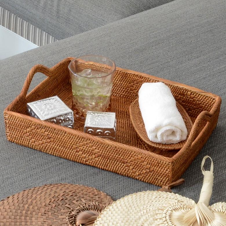 お盆 トレイ 取っ手つき トレー バスケット 小物入れ 収納 かご 御茶