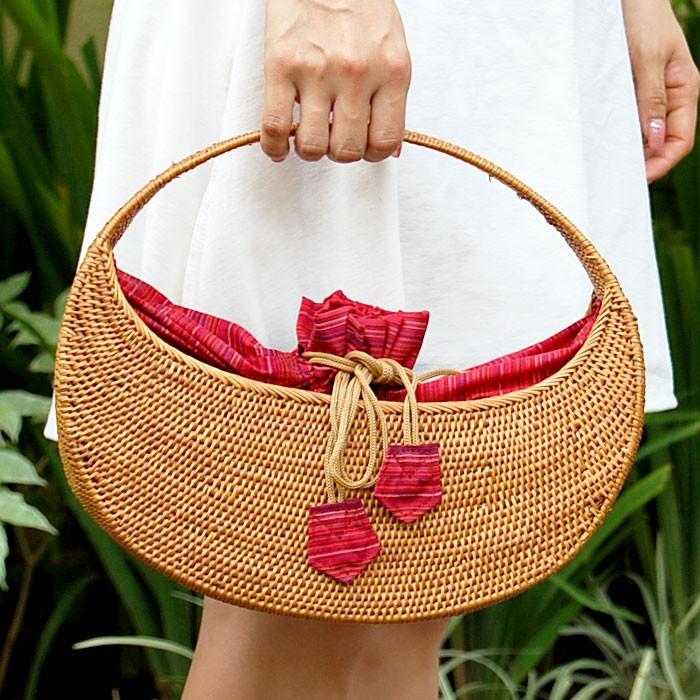 アタで編まれた アジアン カゴバッグ Gタイプ レッド色 かごバッグ おしゃれ トートバッグ カゴバッグ 夏 アジアンバッグ 春 カバン 2920 | ブランド登録なし