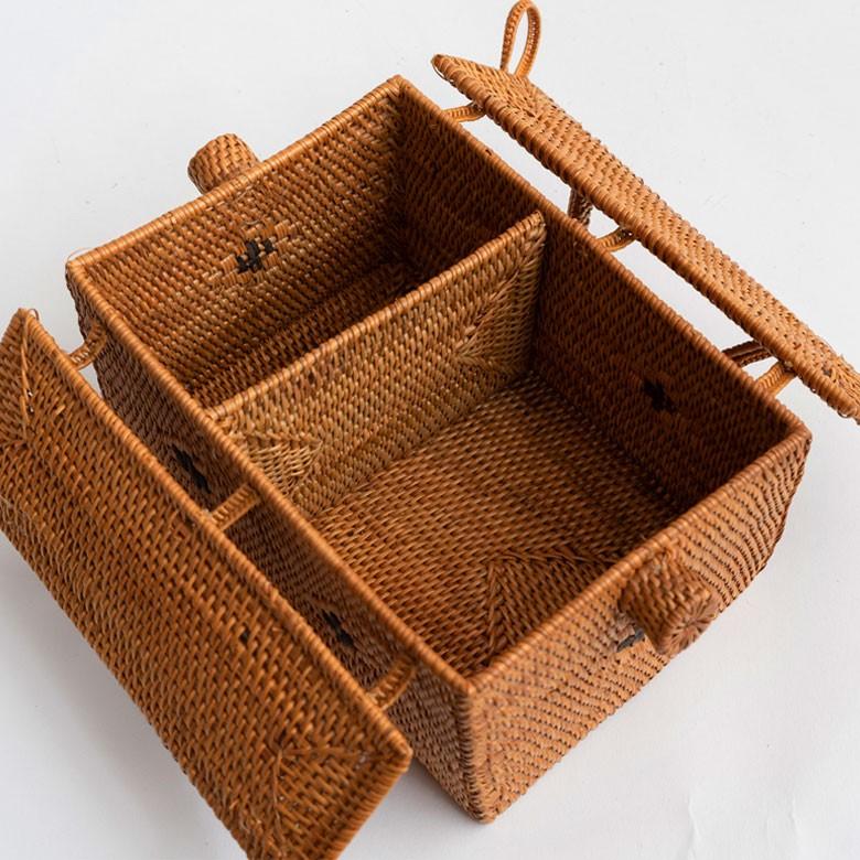 カゴバッグ コスメバッグ アタ製 アジアン バリ雑貨 蓋つき 間仕切りつき 収納ケース おしゃれ ナチュラル 2992 | ブランド登録なし | 11