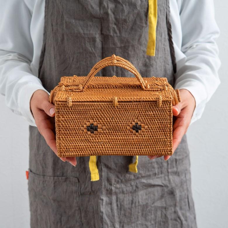 カゴバッグ コスメバッグ アタ製 アジアン バリ雑貨 蓋つき 間仕切りつき 収納ケース おしゃれ ナチュラル 2992 | ブランド登録なし | 12