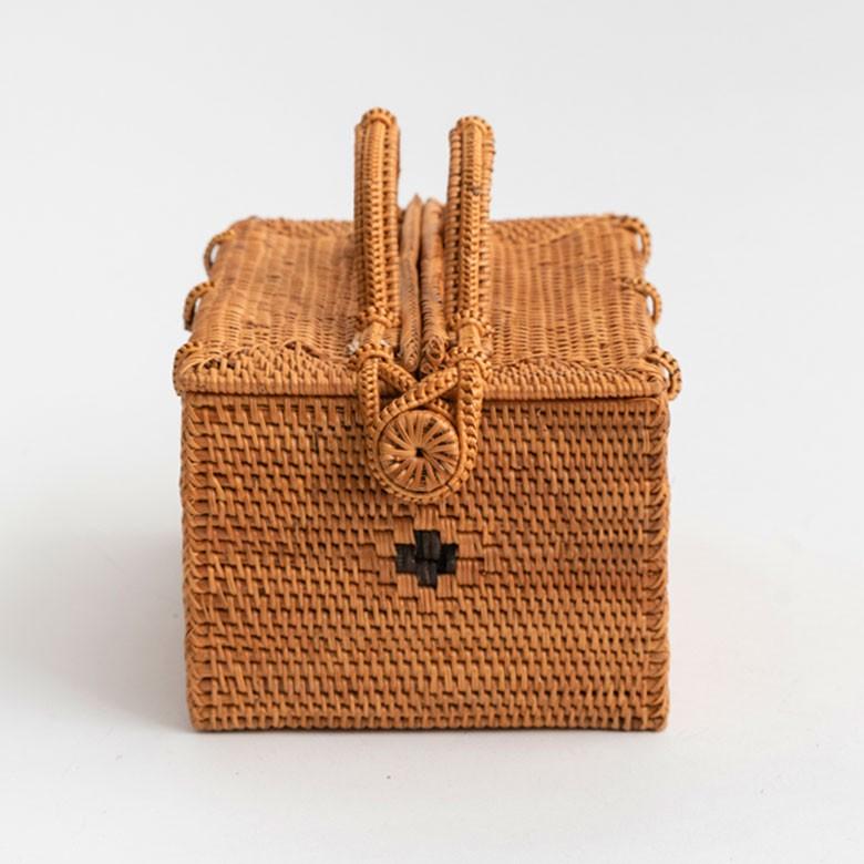 カゴバッグ コスメバッグ アタ製 アジアン バリ雑貨 蓋つき 間仕切りつき 収納ケース おしゃれ ナチュラル 2992 | ブランド登録なし | 04