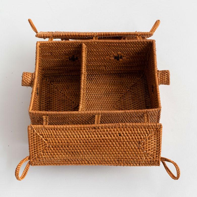 カゴバッグ コスメバッグ アタ製 アジアン バリ雑貨 蓋つき 間仕切りつき 収納ケース おしゃれ ナチュラル 2992 | ブランド登録なし | 06