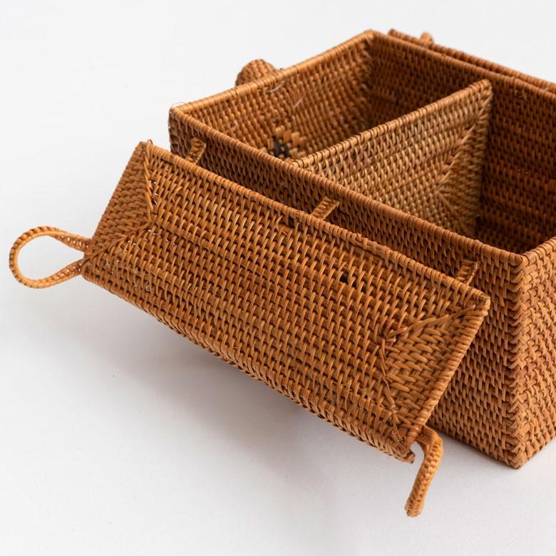 カゴバッグ コスメバッグ アタ製 アジアン バリ雑貨 蓋つき 間仕切りつき 収納ケース おしゃれ ナチュラル 2992 | ブランド登録なし | 07
