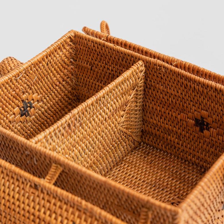 カゴバッグ コスメバッグ アタ製 アジアン バリ雑貨 蓋つき 間仕切りつき 収納ケース おしゃれ ナチュラル 2992 | ブランド登録なし | 08