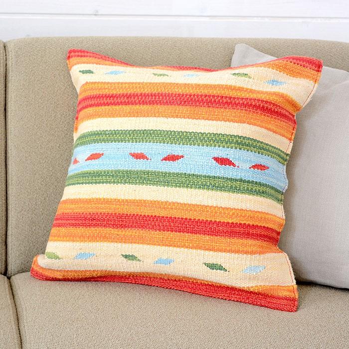 クッションカバー コットンキリム 約50×45cm おしゃれ インド綿 コットン 綿100 ネイティブ柄 民族 オルテガ モダン 31003 | ブランド登録なし