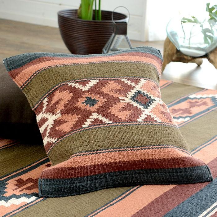 クッションカバー コットンキリム 約45×45cm アジアン おしゃれ インド綿 コットン 綿100 民族 オルテガ モダン 31040 | ブランド登録なし