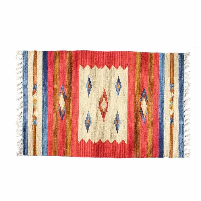 玄関マット 室内 おしゃれ 60×90cm ラグ マット キリム インド綿 民族 エスニック ネイティブ オルテガ Bタイプ 31101 | ブランド登録なし | 01