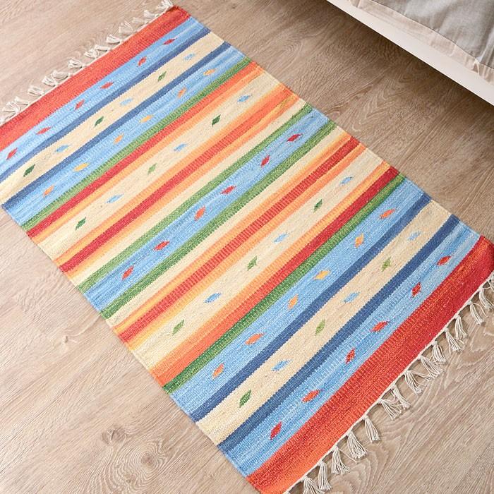 玄関マット 室内 おしゃれ 60×90cm ラグ マット キリム インド綿 民族 エスニック ネイティブ オルテガ Dタイプ 31103 | ELEMENTS（インテリア）