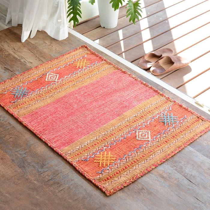 玄関マット 室内 おしゃれ 60×90cm ラグ マット キリム インド綿 民族 エスニック ネイティブ オルテガ Eタイプ 31110 | ブランド登録なし