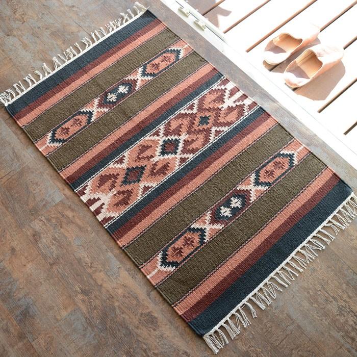 玄関マット 室内 おしゃれ 60×90cm ラグ マット キリム インド綿 民族 エスニック ネイティブ オルテガ Hタイプ 31140 | ブランド登録なし