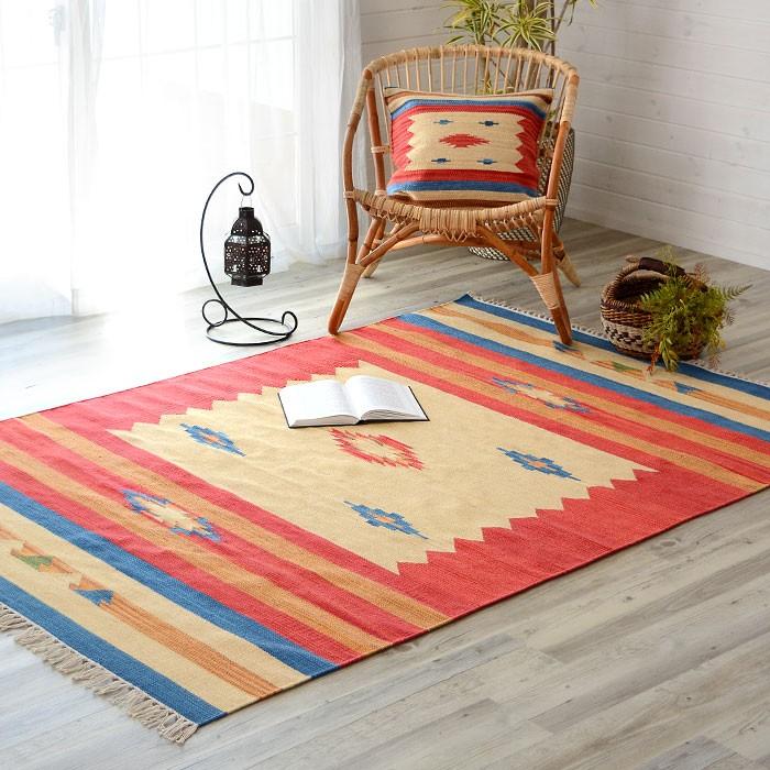 ラグマット キリムラグ コットンキリム ラグ カーペット おしゃれ 長方形 140×200cm Bタイプ インド綿 エスニック ネイティブ 民族 31201 | ELEMENTS（インテリア）