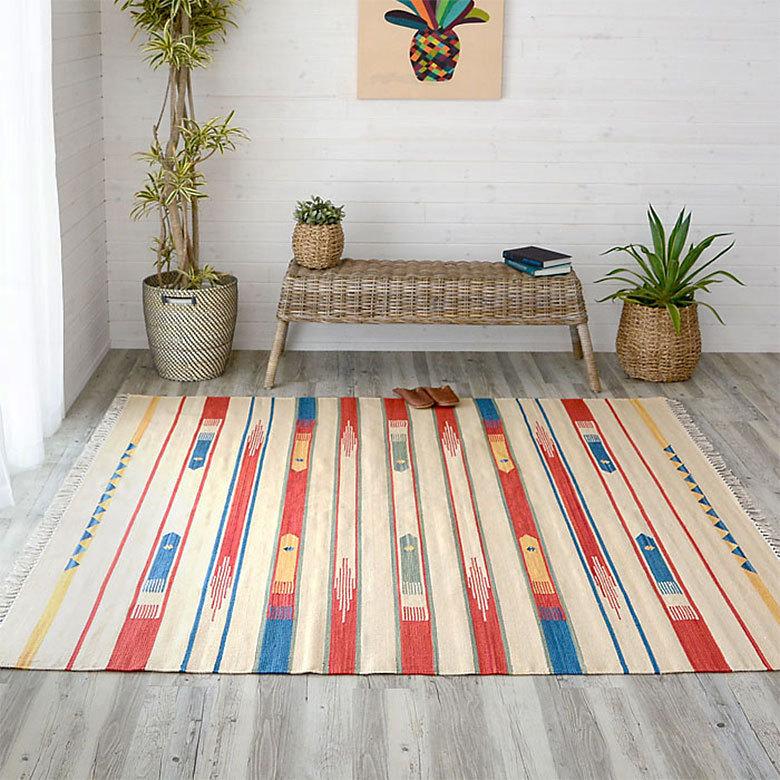 ラグマット ラグ カーペット キリムラグ コットンキリム おしゃれ 200×200cm Aタイプ インド綿 オルテガ ネイティブ 民族 31300 | ELEMENTS（インテリア） | 10