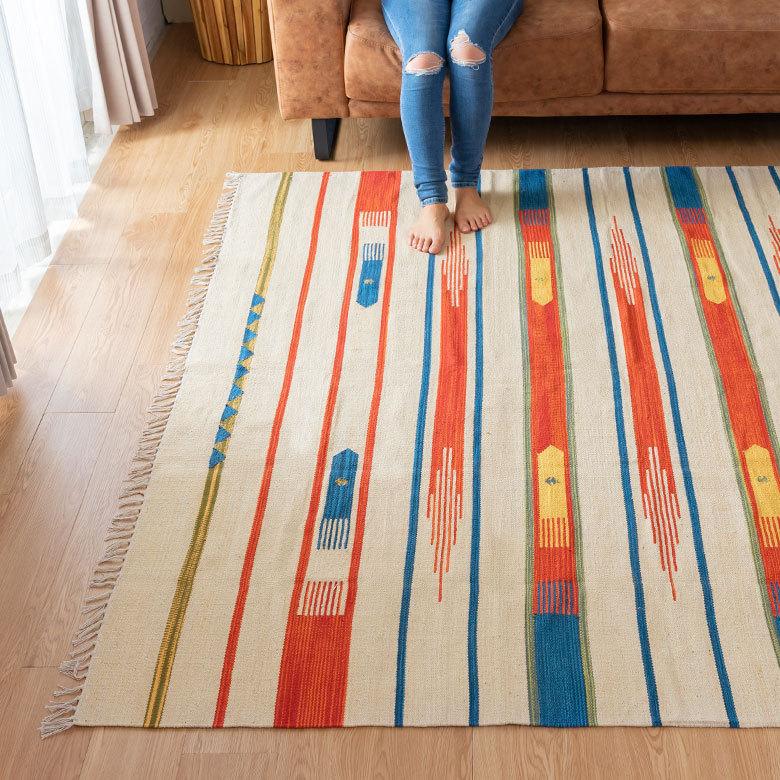 ラグマット ラグ カーペット キリムラグ コットンキリム おしゃれ 200×200cm Aタイプ インド綿 オルテガ ネイティブ 民族 31300 | ELEMENTS（インテリア） | 12