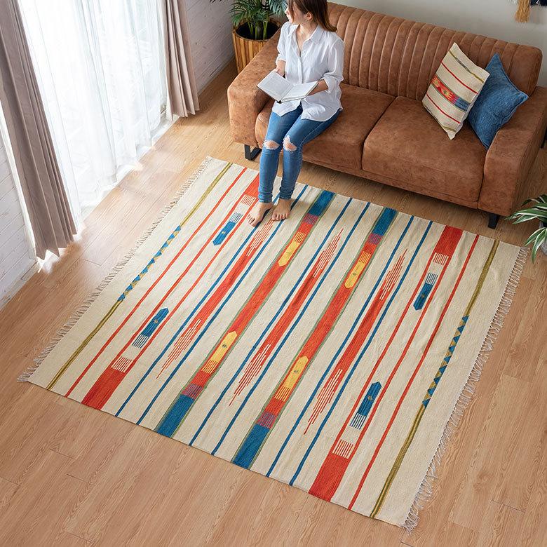 ラグマット ラグ カーペット キリムラグ コットンキリム おしゃれ 200×200cm Aタイプ インド綿 オルテガ ネイティブ 民族 31300 | ELEMENTS（インテリア） | 02