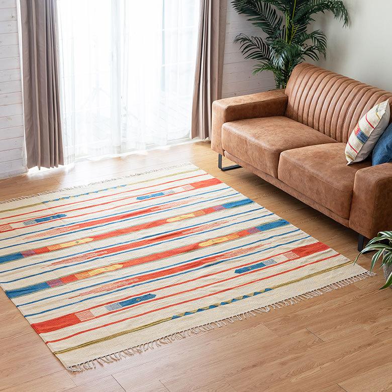 ラグマット ラグ カーペット キリムラグ コットンキリム おしゃれ 200×200cm Aタイプ インド綿 オルテガ ネイティブ 民族 31300 | ELEMENTS（インテリア） | 05