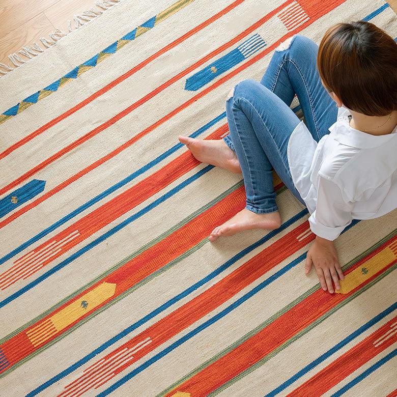 ラグマット ラグ カーペット キリムラグ コットンキリム おしゃれ 200×200cm Aタイプ インド綿 オルテガ ネイティブ 民族 31300 | ELEMENTS（インテリア） | 06