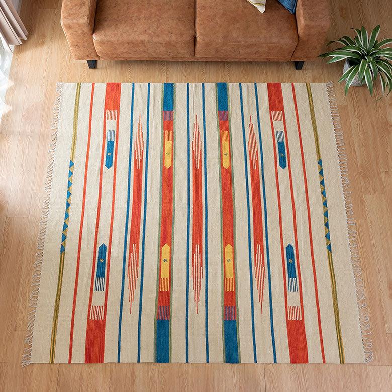 ラグマット ラグ カーペット キリムラグ コットンキリム おしゃれ 200×200cm Aタイプ インド綿 オルテガ ネイティブ 民族 31300 | ELEMENTS（インテリア） | 09