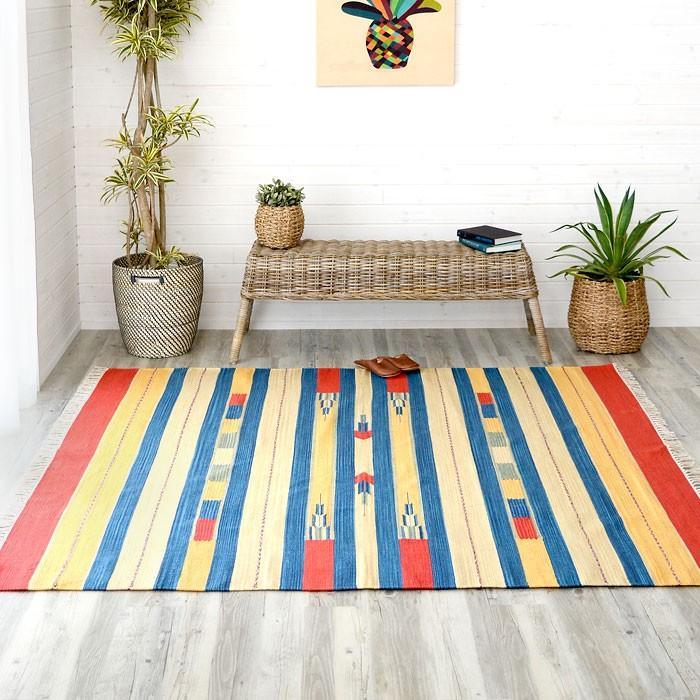 ラグマット ラグ カーペット キリムラグ コットンキリム おしゃれ 200×200cm Cタイプ インド綿 オルテガ ネイティブ 民族 31302 | ELEMENTS（インテリア）