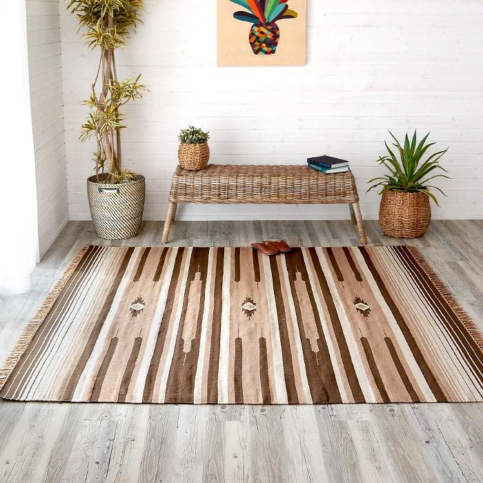 ラグマット ラグ カーペット キリムラグ コットンキリム おしゃれ 200×200cm Iタイプ インド綿 オルテガ ネイティブ 民族 31350 | ELEMENTS（インテリア）