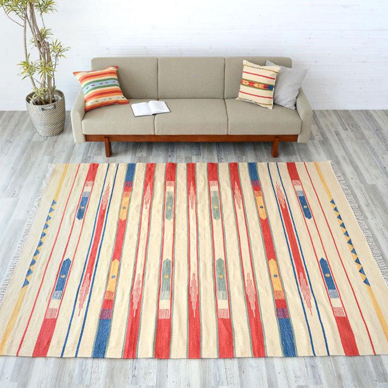 キリムラグ ラグマット コットンキリム ラグ カーペット おしゃれ 長方形 200×250cm Aタイプ インド綿 オルテガ エスニック 民族 31400 | ELEMENTS（インテリア） | 10