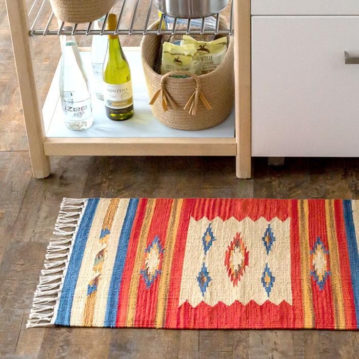 玄関マット 室内 おしゃれ 50×80cm ラグ マット キリム インド綿 オルテガ エスニック ネイティブ 民族 Bタイプ 31601 | ブランド登録なし | 01