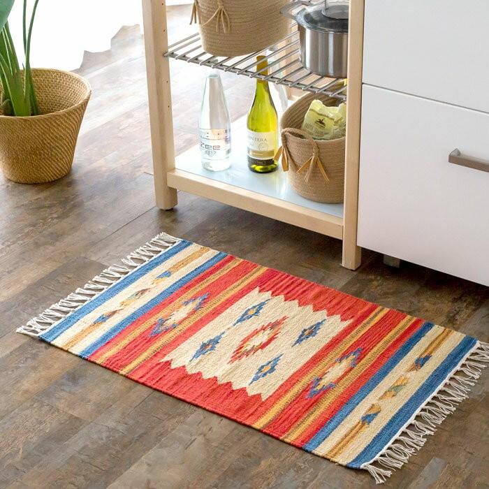 玄関マット 室内 おしゃれ 50×80cm ラグ マット キリム インド綿 オルテガ エスニック ネイティブ 民族 Bタイプ 31601 | ブランド登録なし | 05