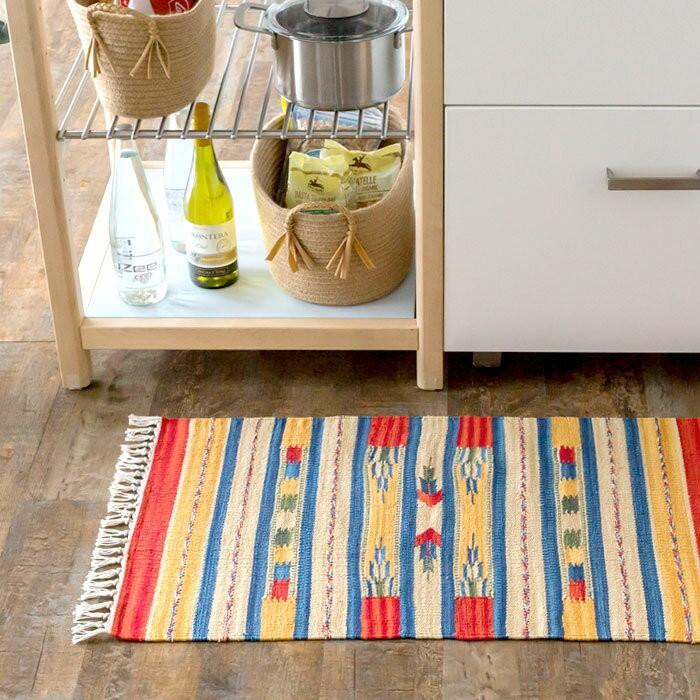 玄関マット 室内 おしゃれ 50×80cm ラグ マット キリム インド綿 オルテガ エスニック ネイティブ 民族 Cタイプ 31602 | ブランド登録なし | 01