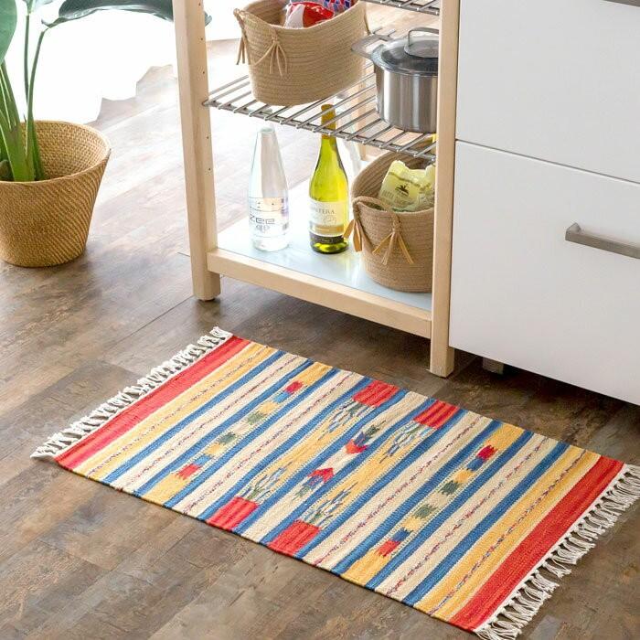 玄関マット 室内 おしゃれ 50×80cm ラグ マット キリム インド綿 オルテガ エスニック ネイティブ 民族 Cタイプ 31602 | ブランド登録なし | 05