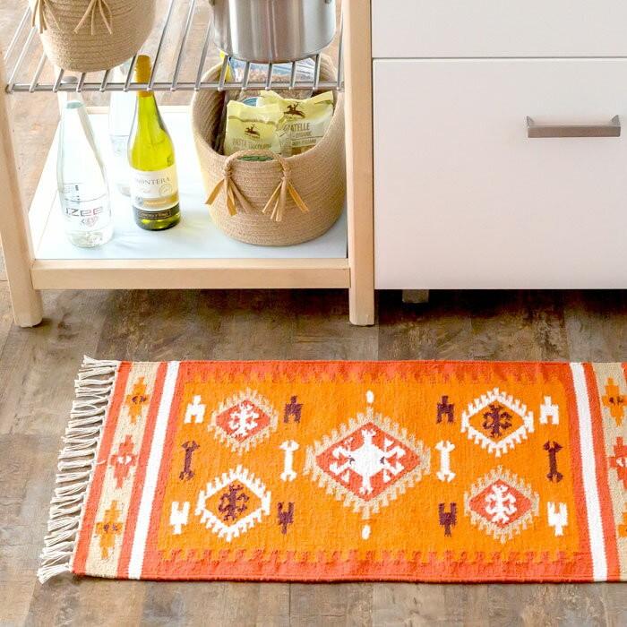 玄関マット 室内 おしゃれ 50×80cm ラグ マット キリム インド綿 オルテガ エスニック ネイティブ 民族 Gタイプ 31630 | ブランド登録なし | 01