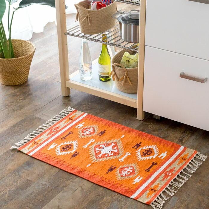 玄関マット 室内 おしゃれ 50×80cm ラグ マット キリム インド綿 オルテガ エスニック ネイティブ 民族 Gタイプ 31630 | ブランド登録なし | 05