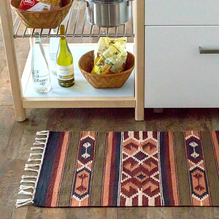 玄関マット 室内 おしゃれ 50×80cm ラグ マット キリム インド綿 オルテガ エスニック ネイティブ 民族 Hタイプ 31640 | ELEMENTS（インテリア） | 01