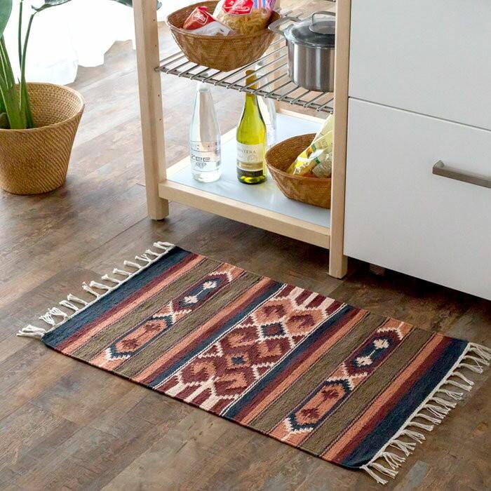 玄関マット 室内 おしゃれ 50×80cm ラグ マット キリム インド綿 オルテガ エスニック ネイティブ 民族 Hタイプ 31640 | ELEMENTS（インテリア） | 05
