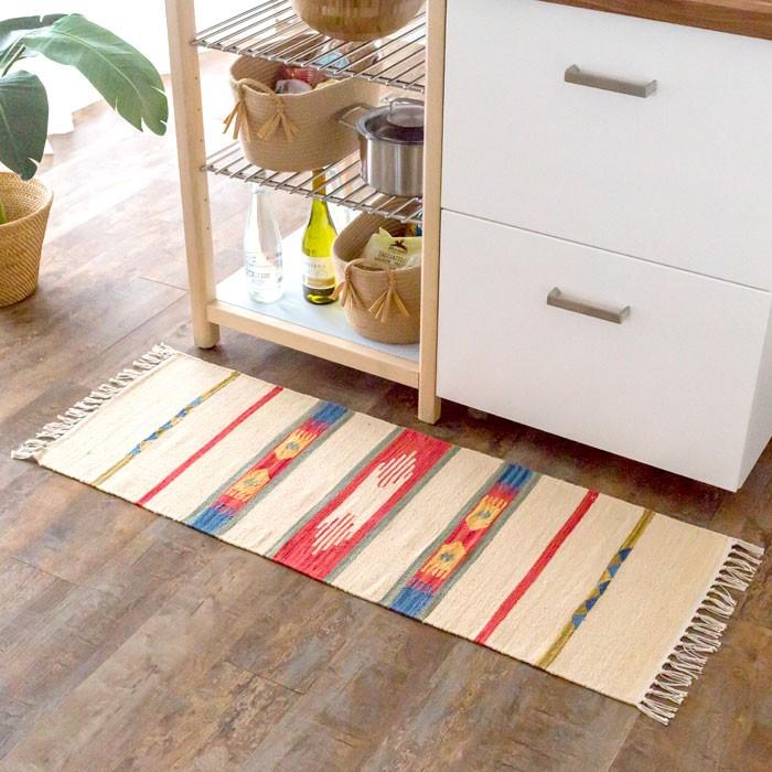 キッチンマット おしゃれ 玄関マット 45×120cm ラグ マット キリム インド綿 オルテガ エスニック ネイティブ 民族 Aタイプ キッチン用品 31700 | ブランド登録なし