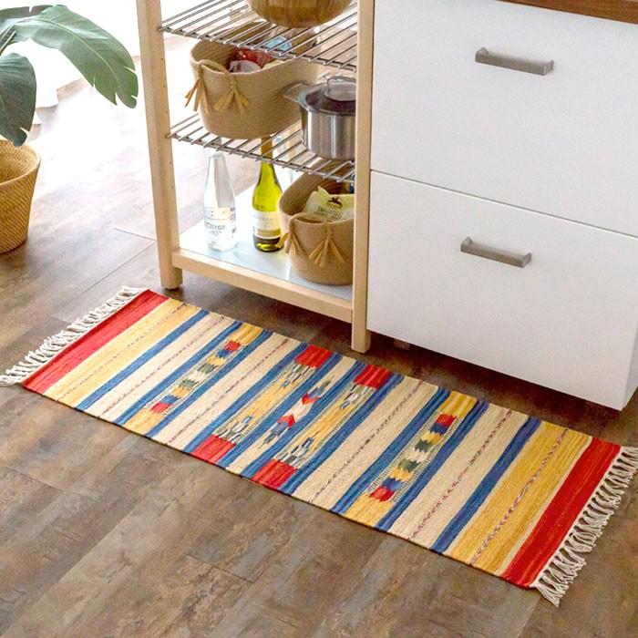 キッチンマット おしゃれ 玄関マット 45×120cm ラグ マット キリム インド綿 オルテガ エスニック ネイティブ 民族 Cタイプ キッチン用品 31702 | ブランド登録なし