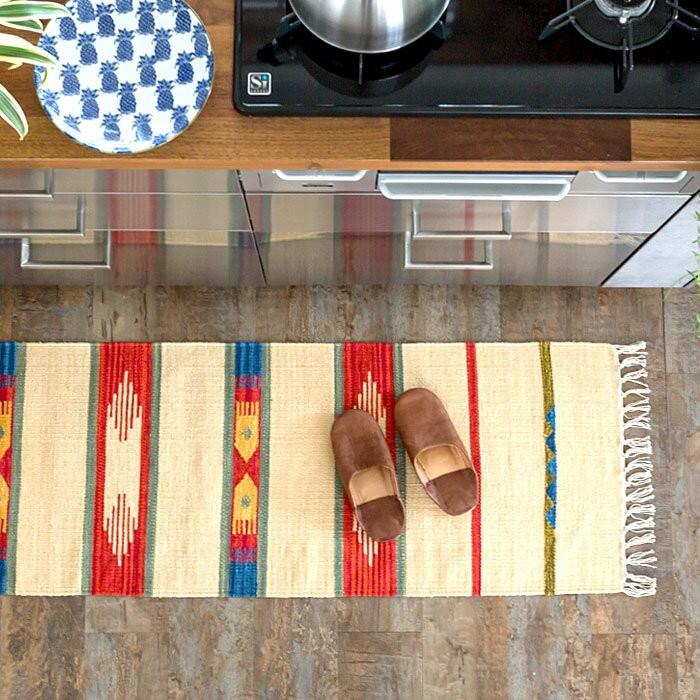 キッチンマット おしゃれ 玄関マット 45×180cm ラグ マット キリム インド綿 ネイティブ 民族 オルテガ エスニック Aタイプ キッチン用品 31800 | ブランド登録なし | 01