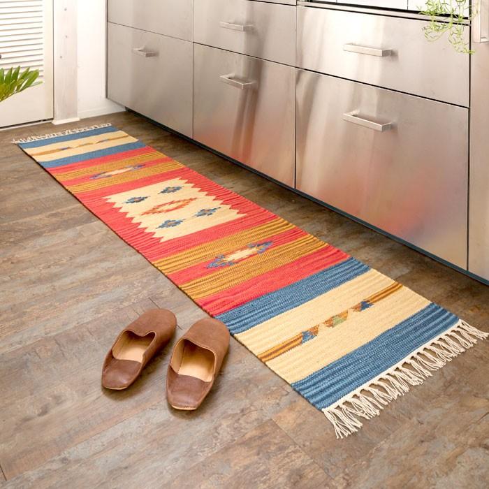 キッチンマット おしゃれ 玄関マット 45×180cm ラグ マット キリム インド綿 ネイティブ 民族 オルテガ エスニック Bタイプ キッチン用品 31801 | ブランド登録なし