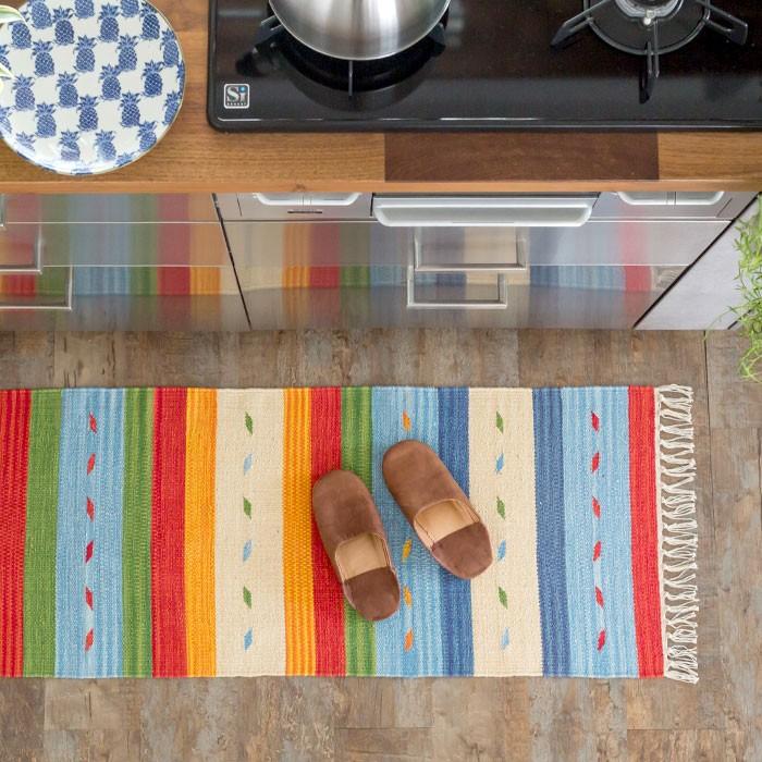 キッチンマット おしゃれ 玄関マット 45×180cm ラグ マット キリム インド綿 ネイティブ 民族 オルテガ エスニック Dタイプ キッチン用品 31803 | ブランド登録なし | 01