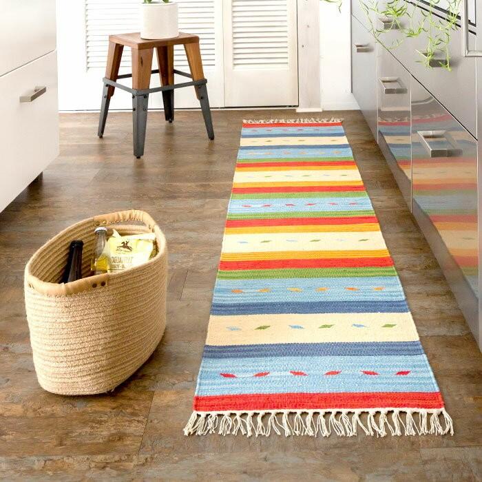 キッチンマット おしゃれ 玄関マット 45×180cm ラグ マット キリム インド綿 ネイティブ 民族 オルテガ エスニック Dタイプ キッチン用品 31803 | ブランド登録なし | 05