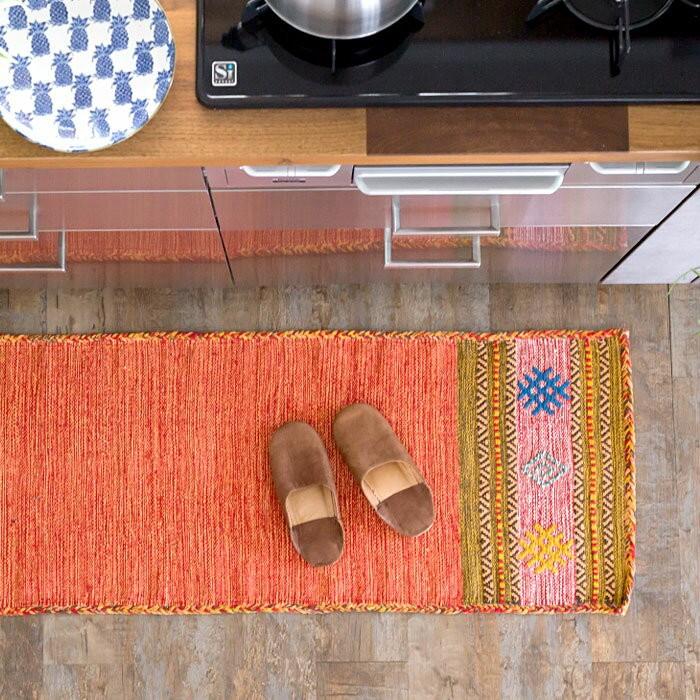 キッチンマット おしゃれ 玄関マット 45×180cm ラグ マット キリム インド綿 ネイティブ 民族 オルテガ エスニック Eタイプ キッチン用品 31810 | ブランド登録なし | 01