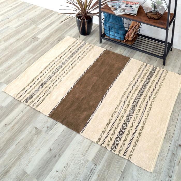 コットンキリムラグ ラグマット ラグ カーペット おしゃれ 長方形 100×140cm Fタイプ インド綿 オルテガ エスニック ネイティブ 31920 | ELEMENTS（インテリア）